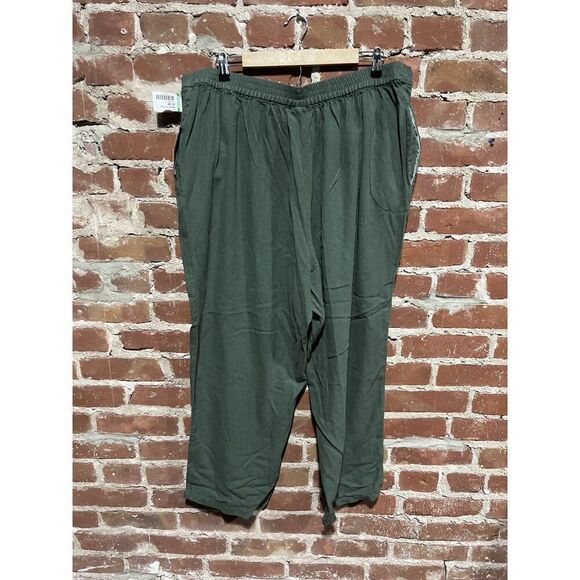 Woman Within Womens Green Pullon Linen Cropped Pants Size 24W Petite NWT - Picture 2 of 3